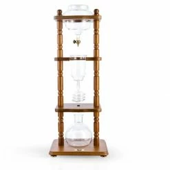 Yama 6-8 Cup Cold Drip Maker Curved Brown Wood Frame (32oz) Cold Brewers